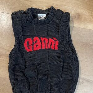 Ganni Black Knit Vest with Button Detail